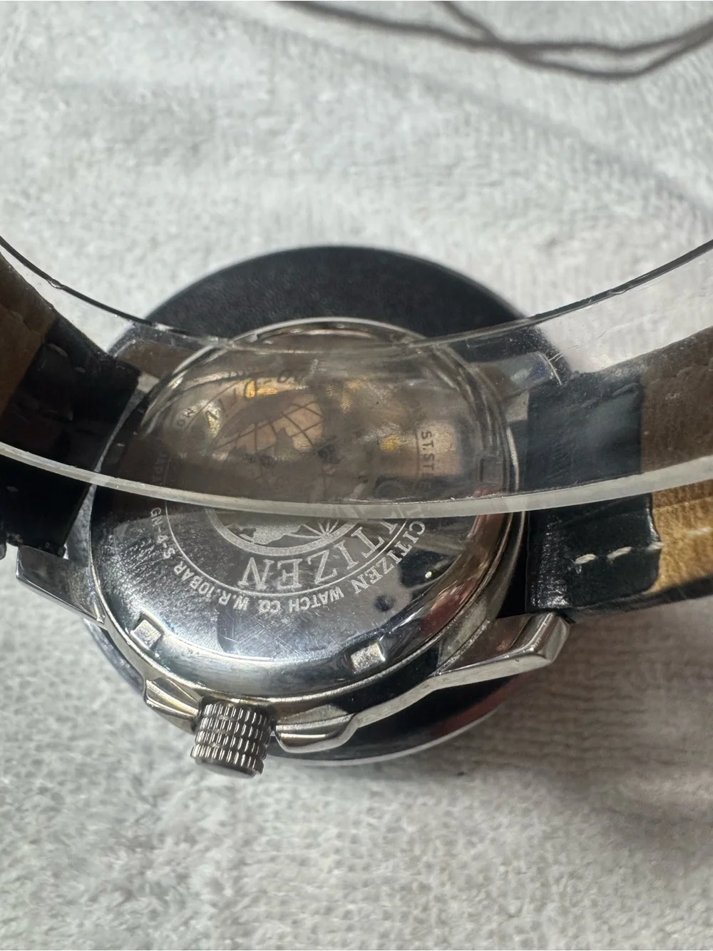 Citizen Men's Black Dial Watch with Red Second Hand and Brown Strap